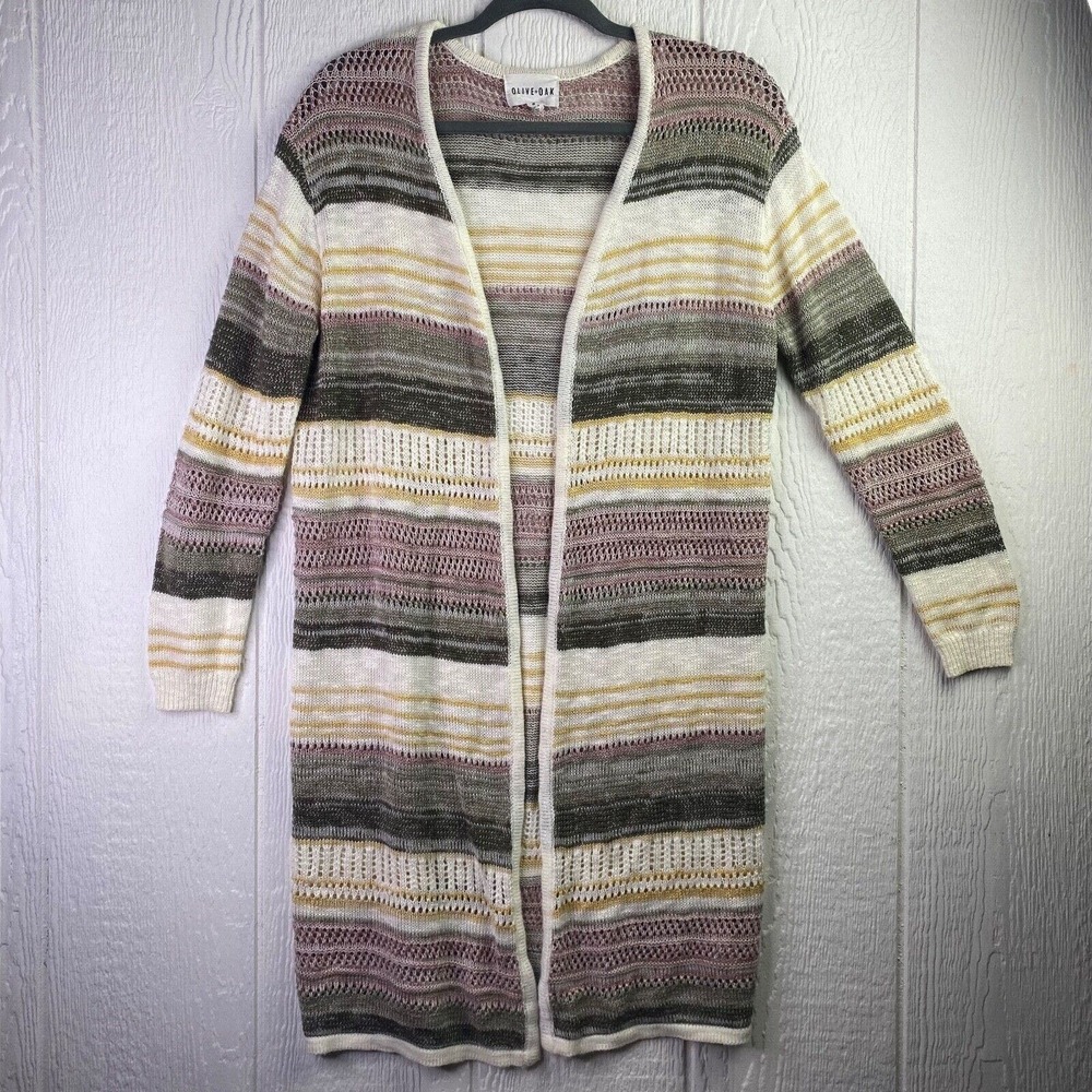 Olive &‎ Oak Womens Striped Multicolor Knit Cardigan Sweater Size M Long Sleeve